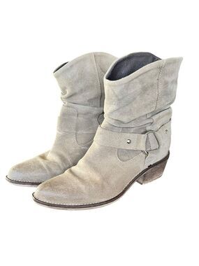Mark Jenkins Dallas Distressed Suede Leather Scrunch Harness Ankle Boots VGC W7